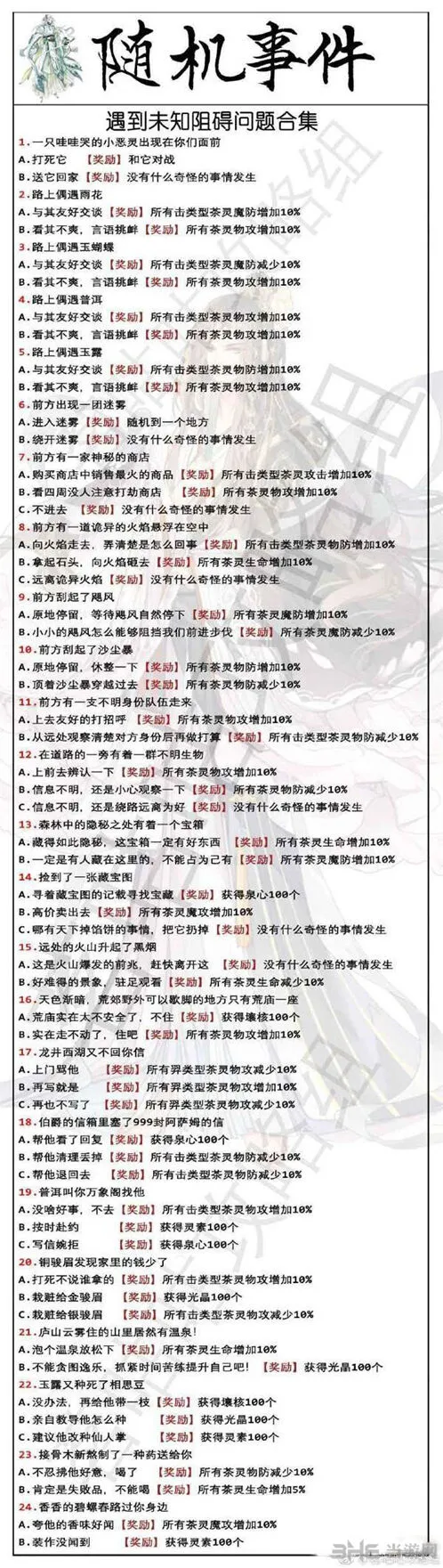 茗心录战斗随机事件奖励总览