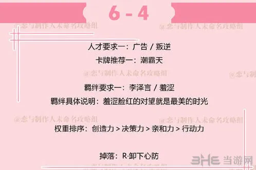 《恋与制作人》6-4副本人才推荐详解