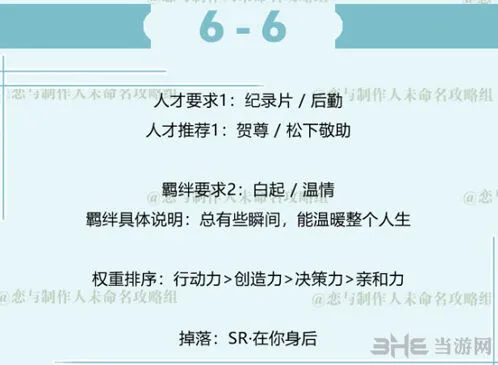 恋与制作人白起拍摄副本6-6快速通关攻略