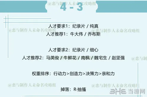 恋与制作人第四章4-3人才配置攻略