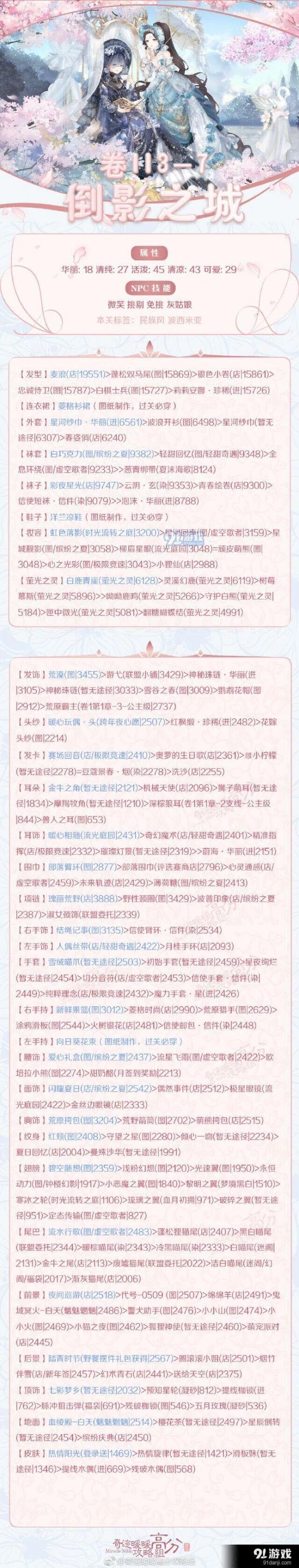 奇迹暖暖倒影之城公主级搭配 必做套装推荐